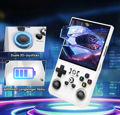 R36PRO Retro-Handheld-Spielekonsole mit Darstellung weltweit beliebter Spiele und Dual-Joysticks